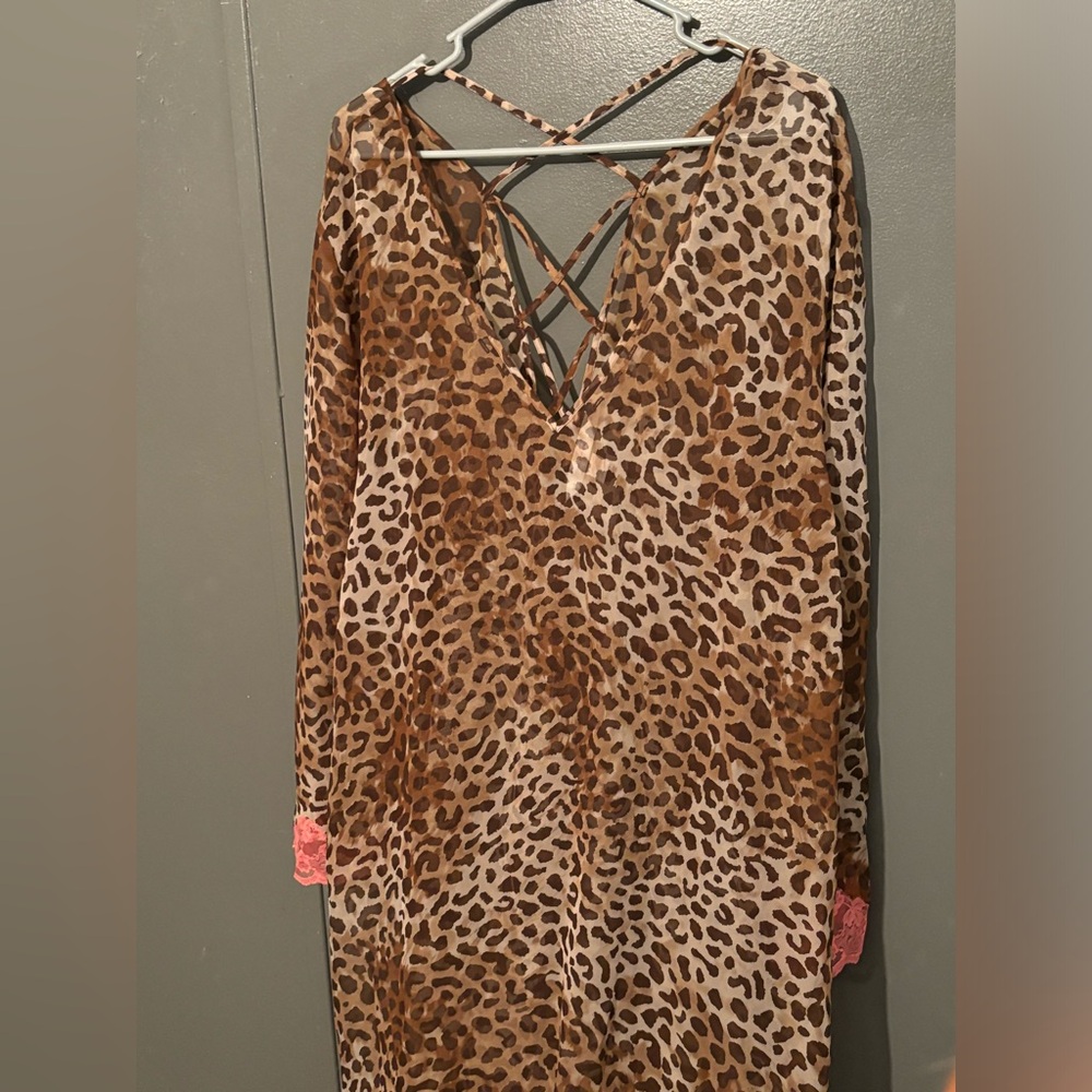 Sexy sensual cacique animal slip dress robe sheer leopard 18/20